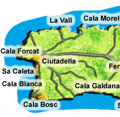 Map Of Menorca Resorts Menorca, A Guide To Menorca Resorts, Menorca Maps, Menorca Photographs,  Menorca Car Hire, Menorca Villa & Apartment Rental, Walking In Menorca.